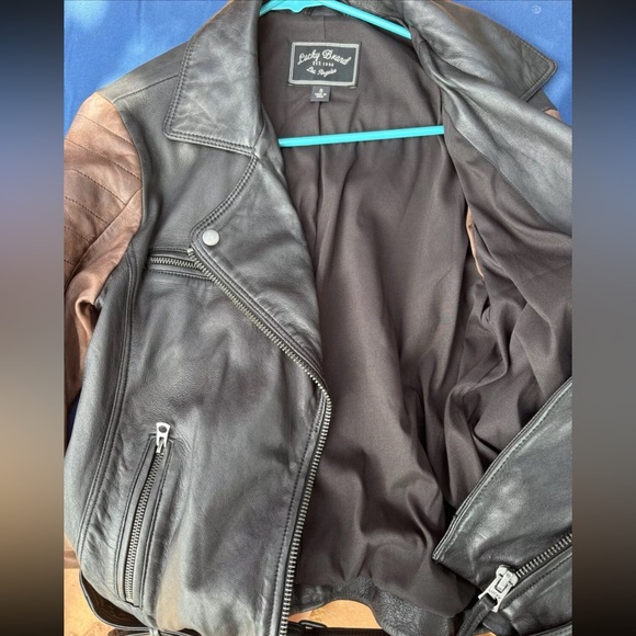 Lucky Brand Core Moto Two Color Soft Lamb Leather Jacket size S - Picture 10 of 12